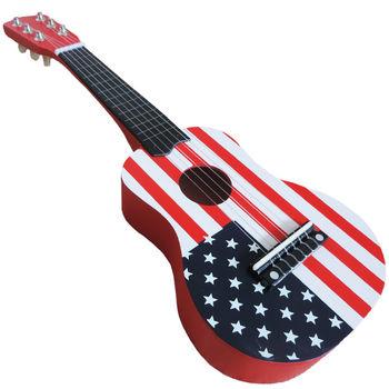 一件代发儿童玩具美国国旗图案21寸儿童木质吉他玩具乐器厂家批发